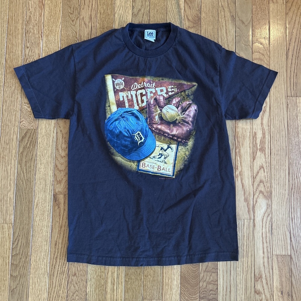 Lee Sport Y2K 2004 Detroit‎ Tigers Brown Graphic Short Sleeve Shirt Mens Size L